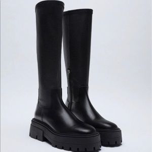 Zara - Chunky Leather Boots with Tread Soles